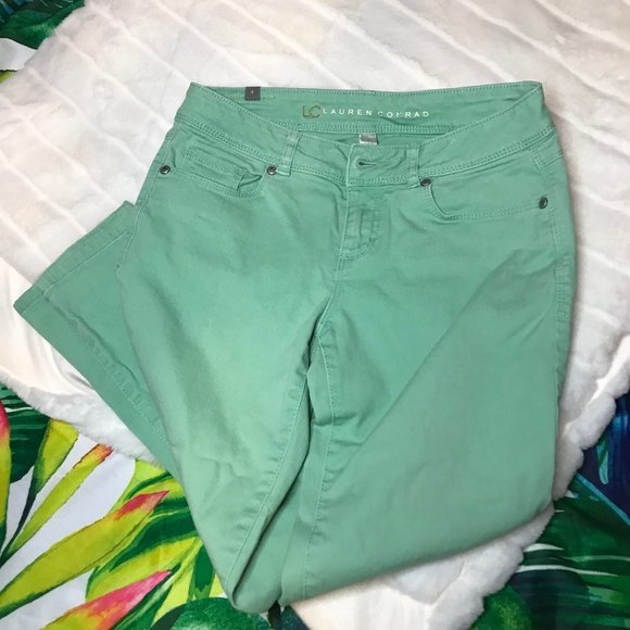 EUC $50 LC Lauren Conrad Women's 4 Cropped Capri Style Green Denim Summer Jeans - Picture 2 of 13
